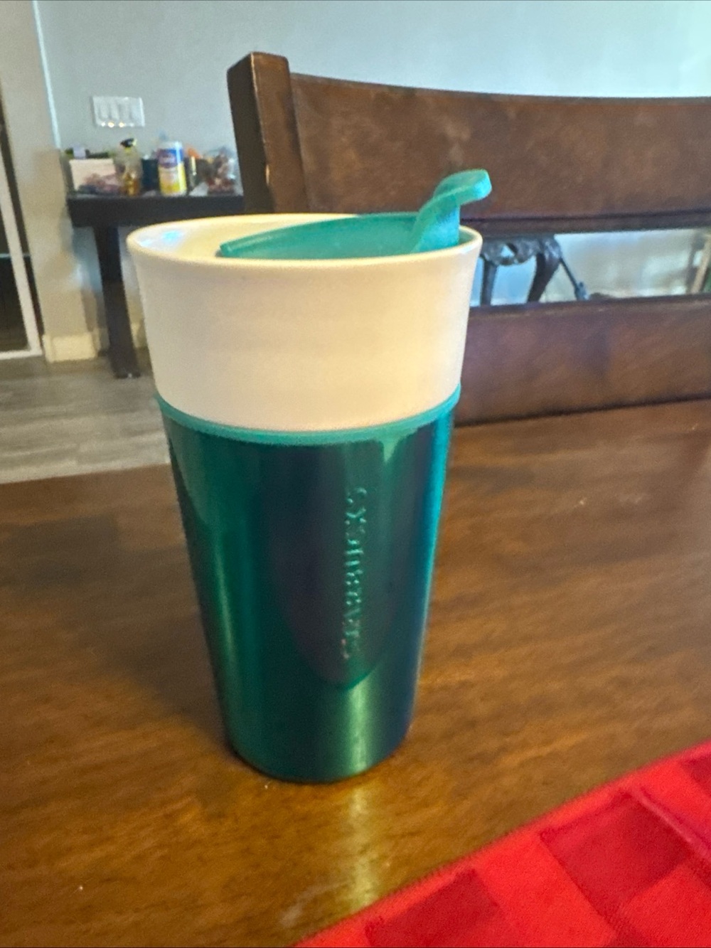 Starbucks green and White Travel Cup with Flip Lid